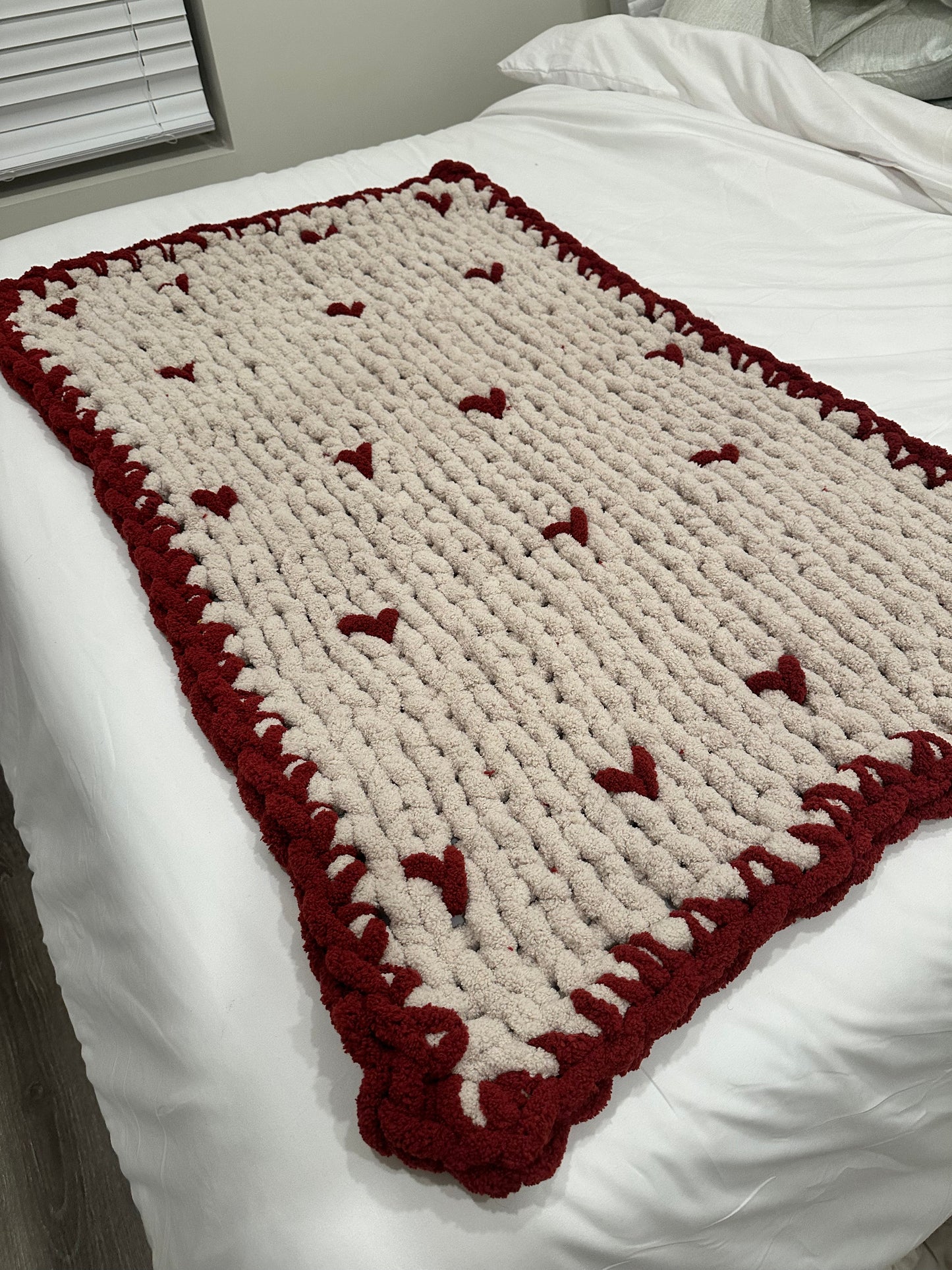 Crimson and cream baby blanket