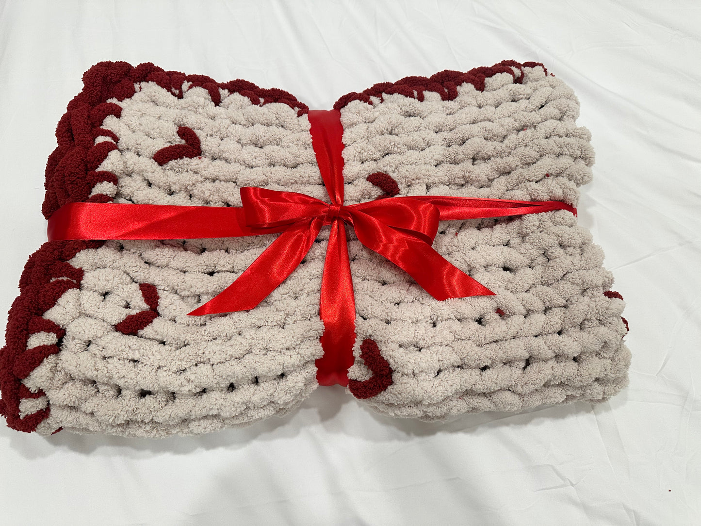 Crimson and cream baby blanket