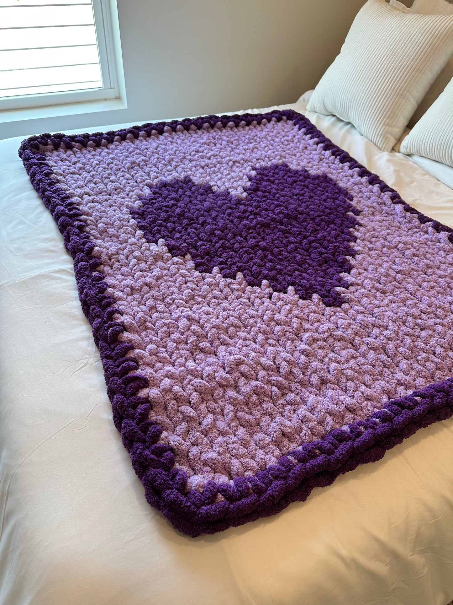 Handmade Purple Hearts blanket 28x45